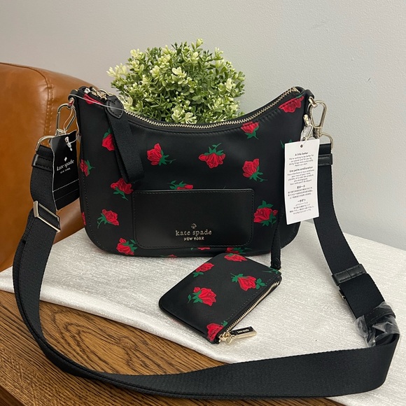 NWT Kate Spade New York Chelsea Rose Toss Printed Crossbody Bag - Black Multi - Picture 10 of 16